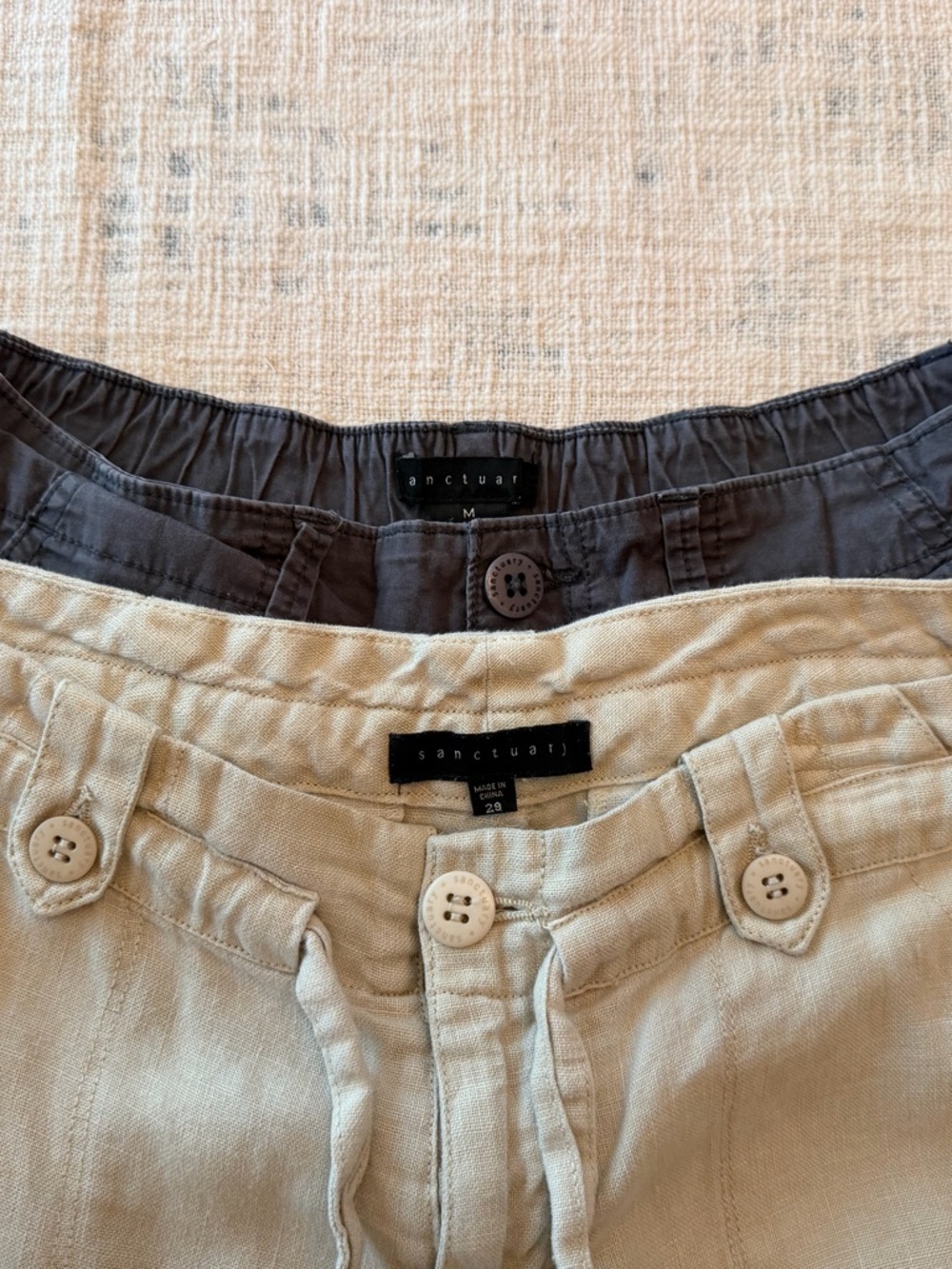 Sanctuary Neutral Linen-Blend Pants and Charcoal shorts